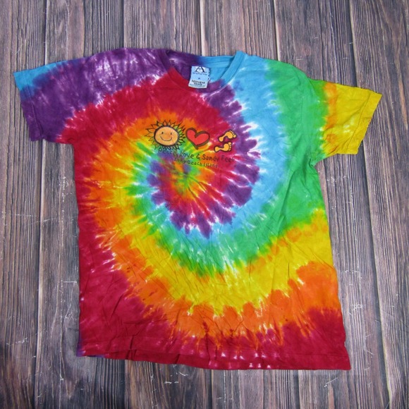 Source Unknown Other - Peace Love & Sandy Feet Shirt Mens Medium Rainbow Tie Dye Long Beach Island